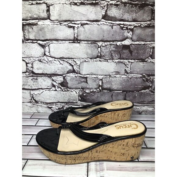 Circus Sam Edelmen RUBY Black Synthetic Cork Wedge Platform Sandals Women 8M/38 - Picture 13 of 16